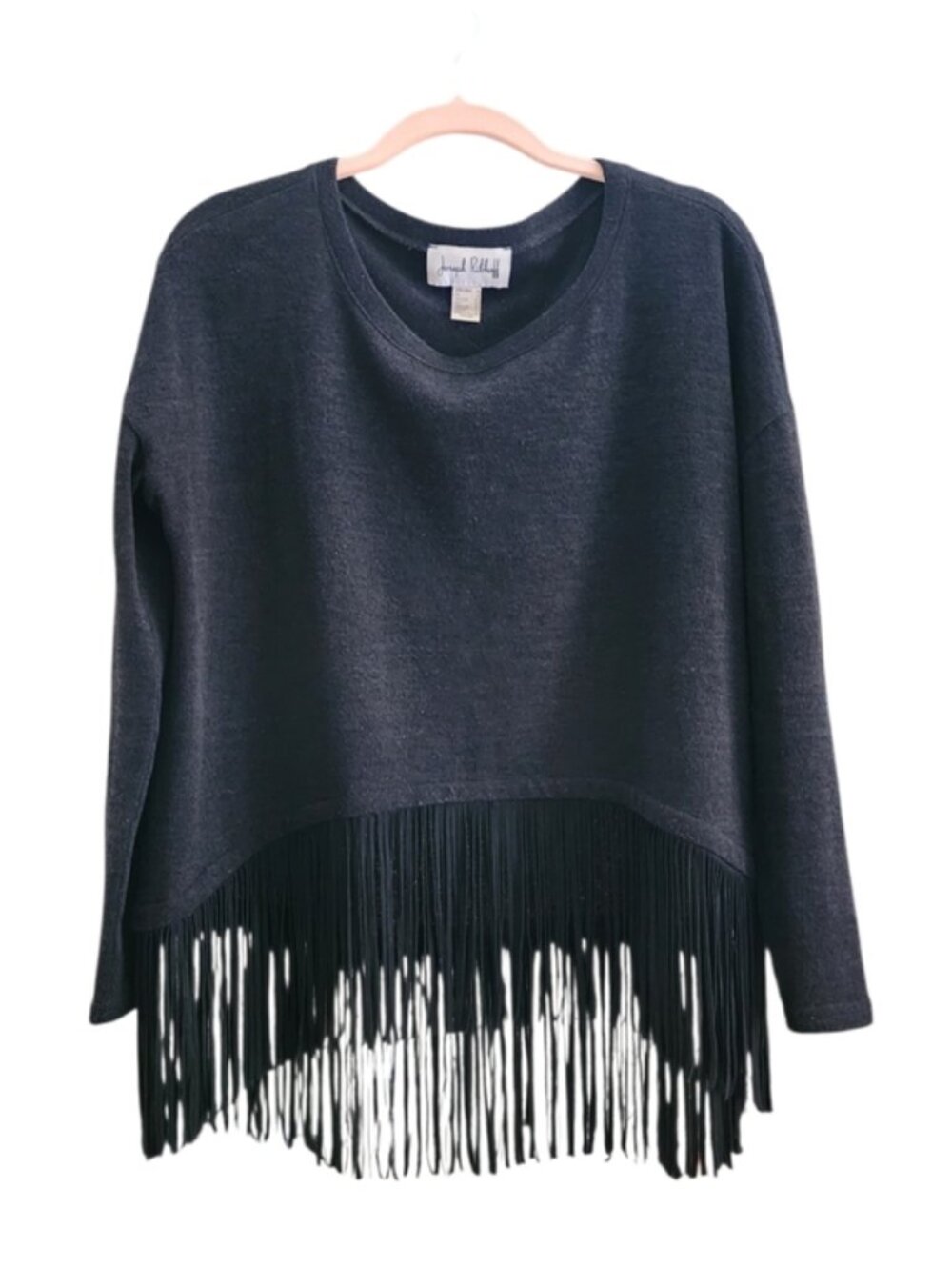 Joseph Ribkoff Women´s Black Fringe Crew Neck Sweater Sz 4
